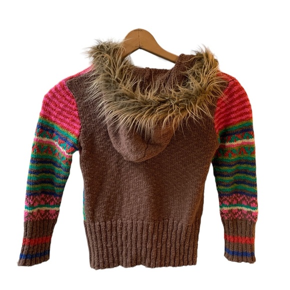 Mimi & Maggie Girls Cotton Hooded Colorful Cardigan Faux Fur Long Line Kids M - Picture 2 of 10